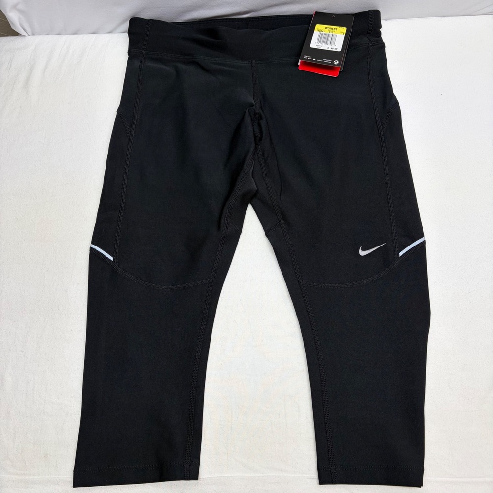 NEW Nike Dri-FIT Running Leggings Womens Small Black Capri Athletic Gorpcore
